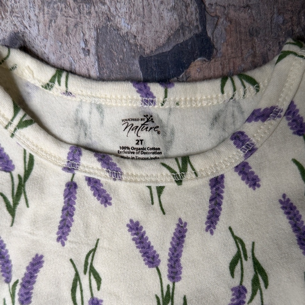 (5for$10)Lavender Floral Kids Dress with Long Sleeve Blouse/ 100% organic cotton - Picture 2 of 7